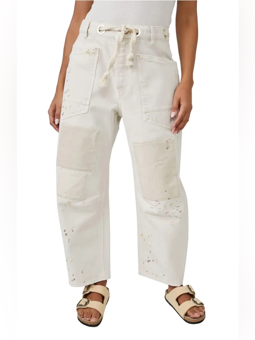 Free People We the Free Moxie Paint Fleck Cotton Utility Pants - Picture 2 of 11